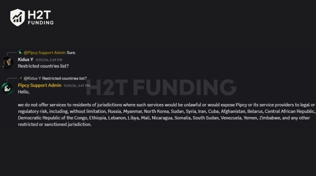Pipcy Support’s Discord list of restricted jurisdictions