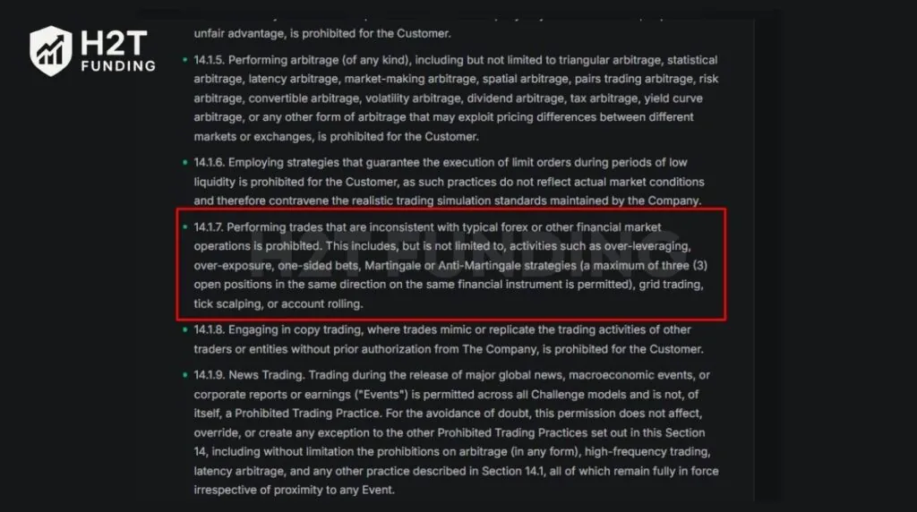 Pipcy’s updated Terms of Service, now state the three-position limit that applied to H2T’s US500 Challenge