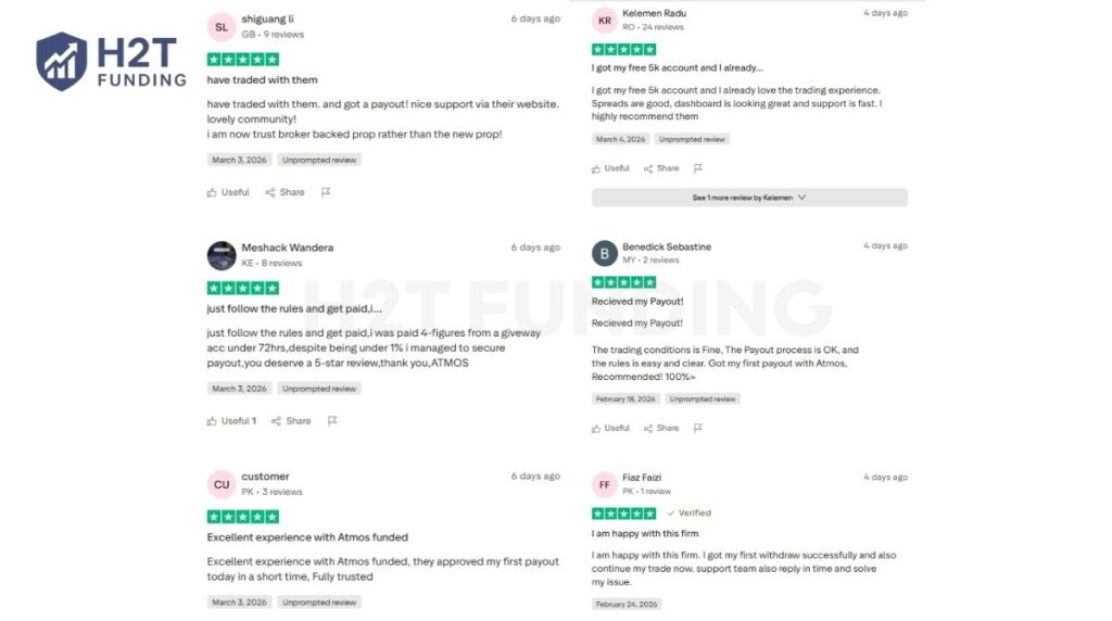 Positive Atmos Funded Trustpilot reviews (updated on March 31, 2026)