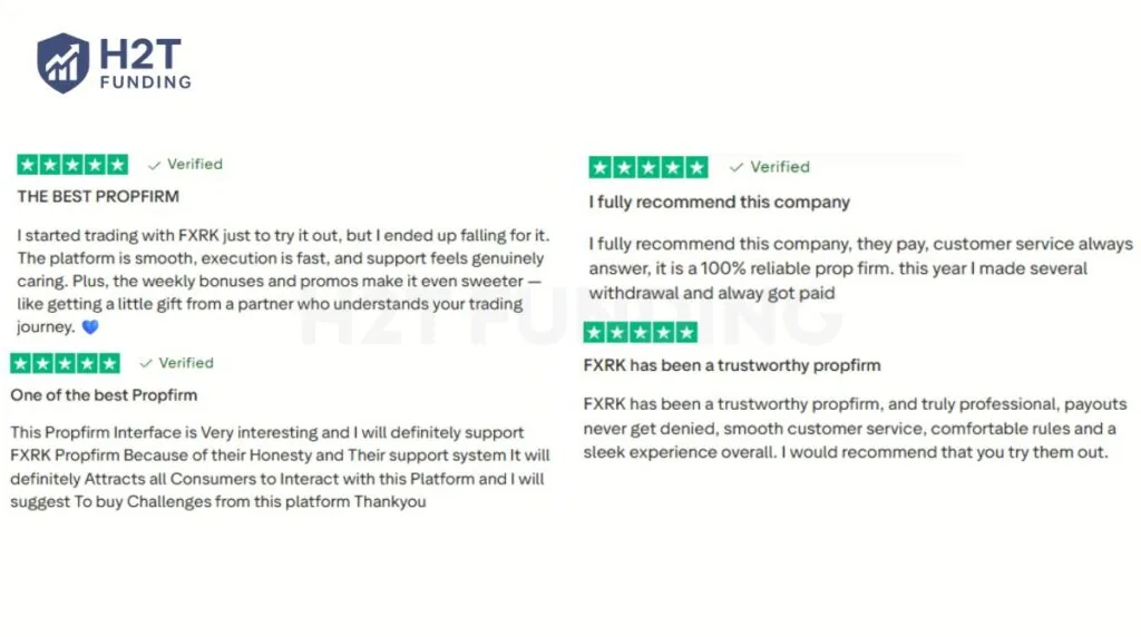 Positive FXRK Trustpilot reviews (updated on January 12, 2026)