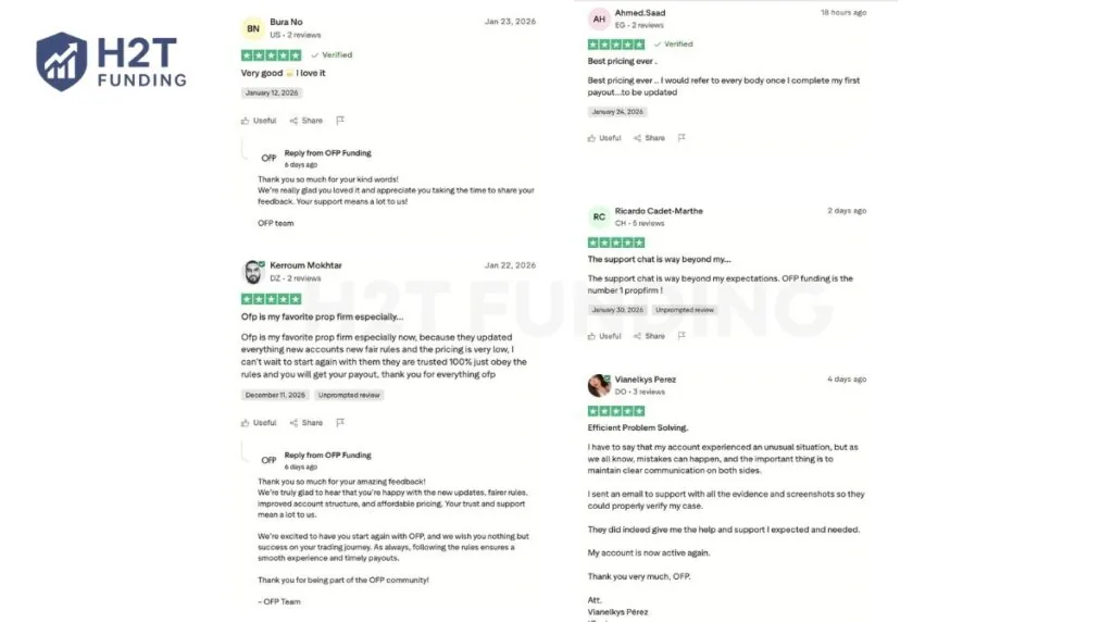 Positive OFP Trustpilot reviews (updated on February 1, 2026)