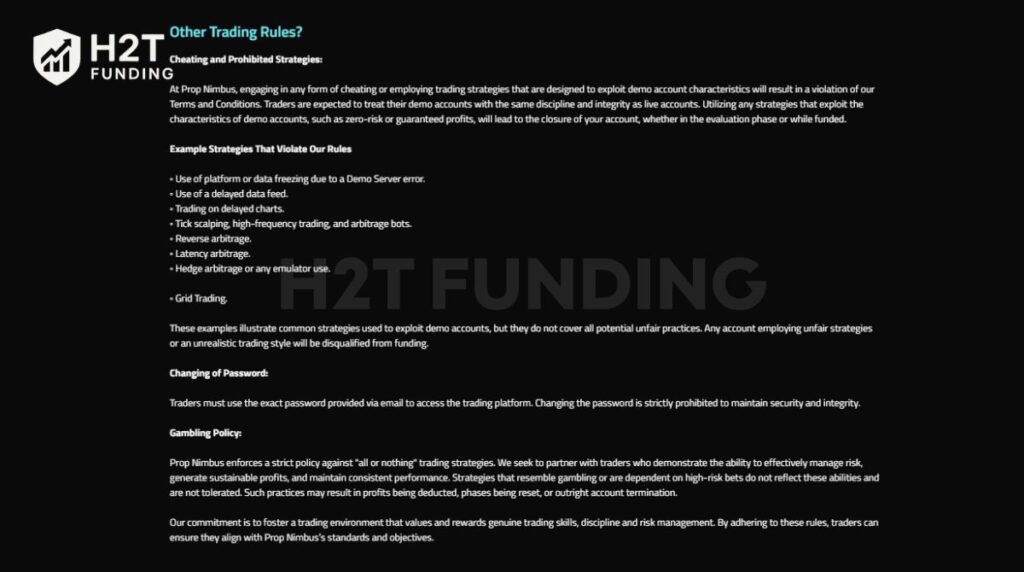 Prop Nimbus prohibited trading rules