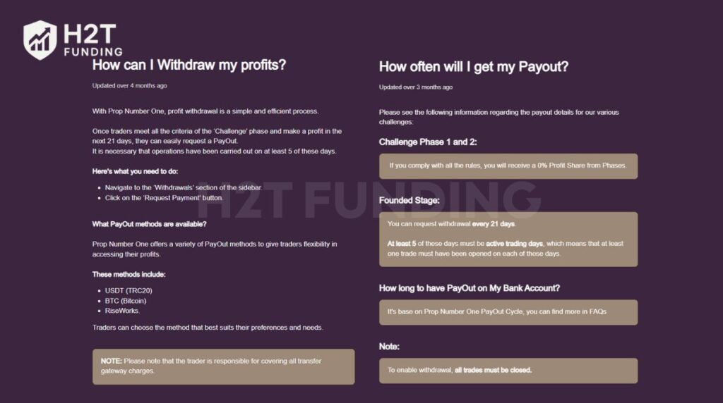 Prop Number One funding payout rules