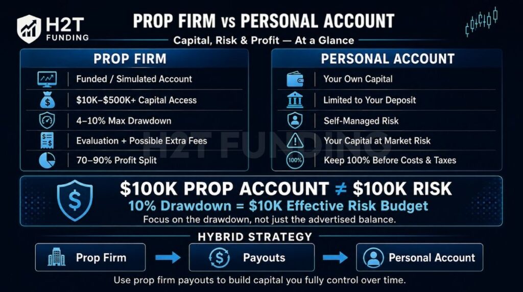 Prop firm vs personal account at a glance