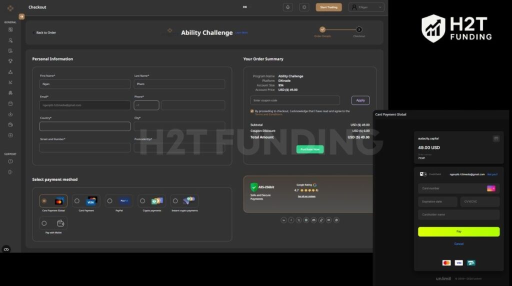 Provide personal and payment information