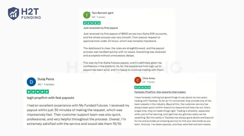Real trader feedback on payout speed about Alpha Futures, My Funded Futures, and Topstep (updated on January 19, 2026)