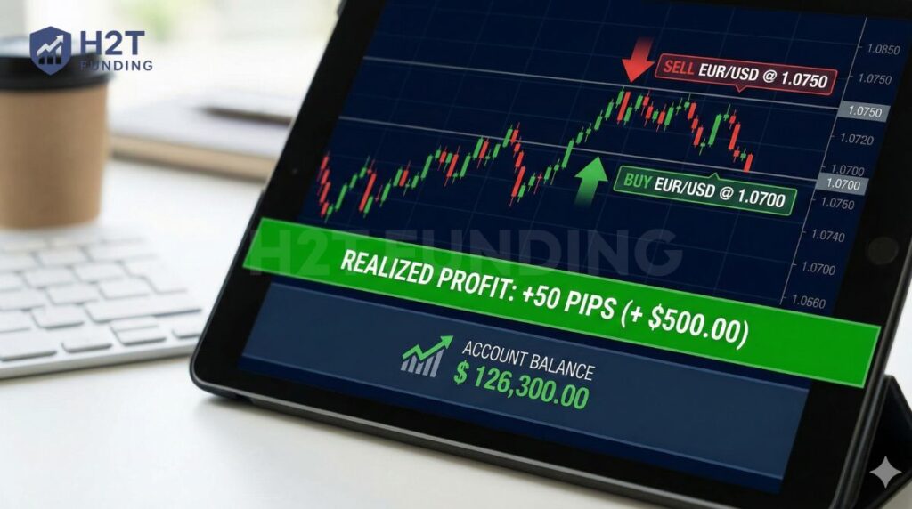Realised PnL example: Locking in gains after closing a trade