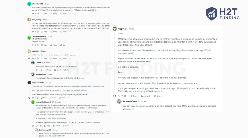 Recent feedback on Reddit about My Funded Futures vs Topstep highlights a crucial divide
