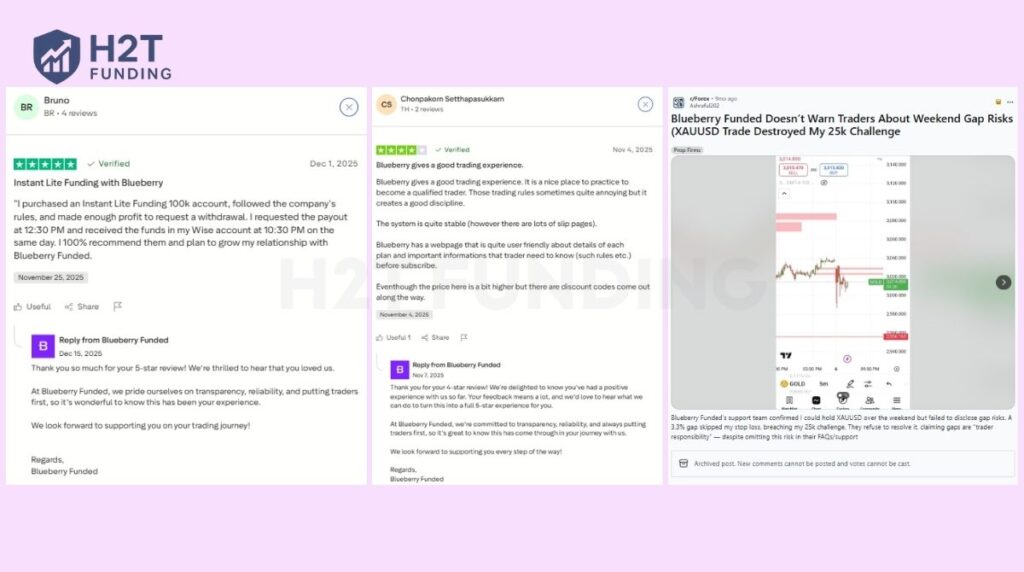 Reddit and Trustpilot user reviews of Blueberry Funded