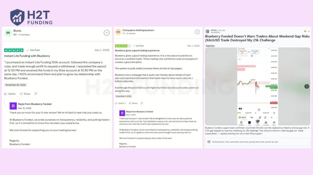 Reddit and Trustpilot user reviews of Blueberry Funded