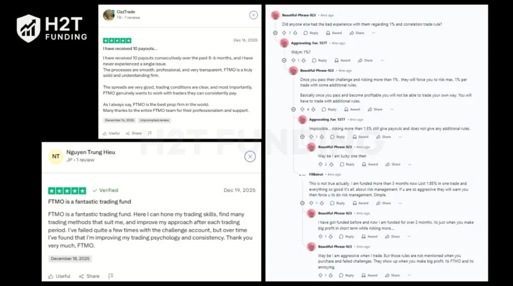 Reddit and Trustpilot user reviews of FTMO