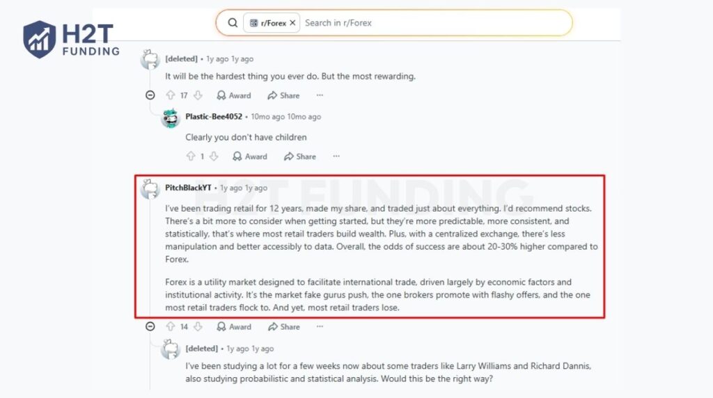 Reddit discussion on the realities of retail forex trading