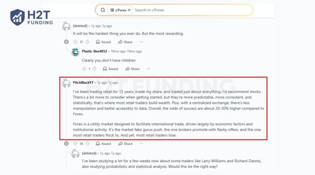 Reddit discussion on the realities of retail forex trading