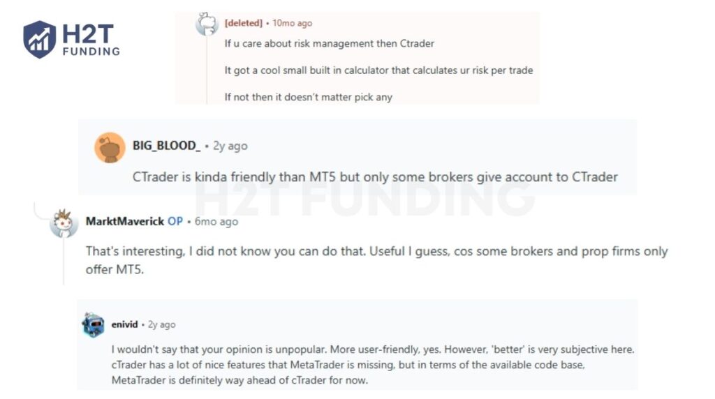 Reddit traders compare cTrader’s user-friendly workflow and risk tools with MT5’s broader availability and coding ecosystem