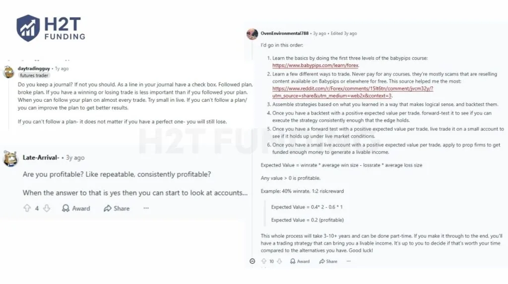 Reddit traders emphasize consistency, positive expectancy, and following a trading plan