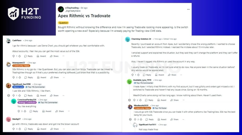 Rithmic vs Tradovate Reddit review