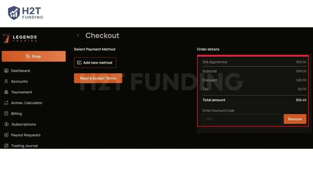 Save at Legend Trading checkout by using the code H2T