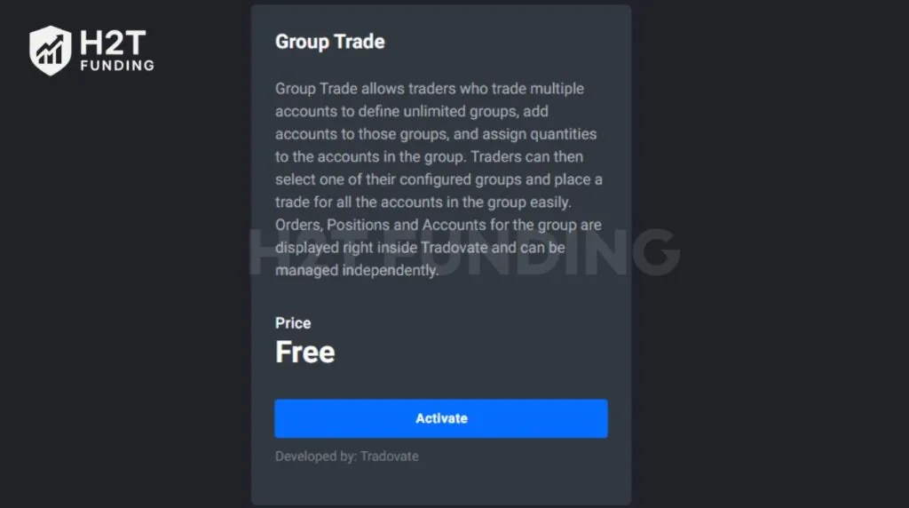 Scroll down and click Activate under Group Trade