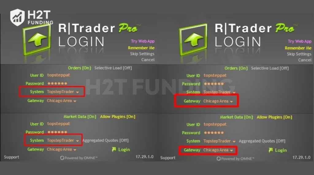 Select System is TopstepTrader and Gateway is Chicago Area in both menus