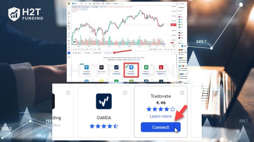 Select Tradovate from the list of brokers and click Connect