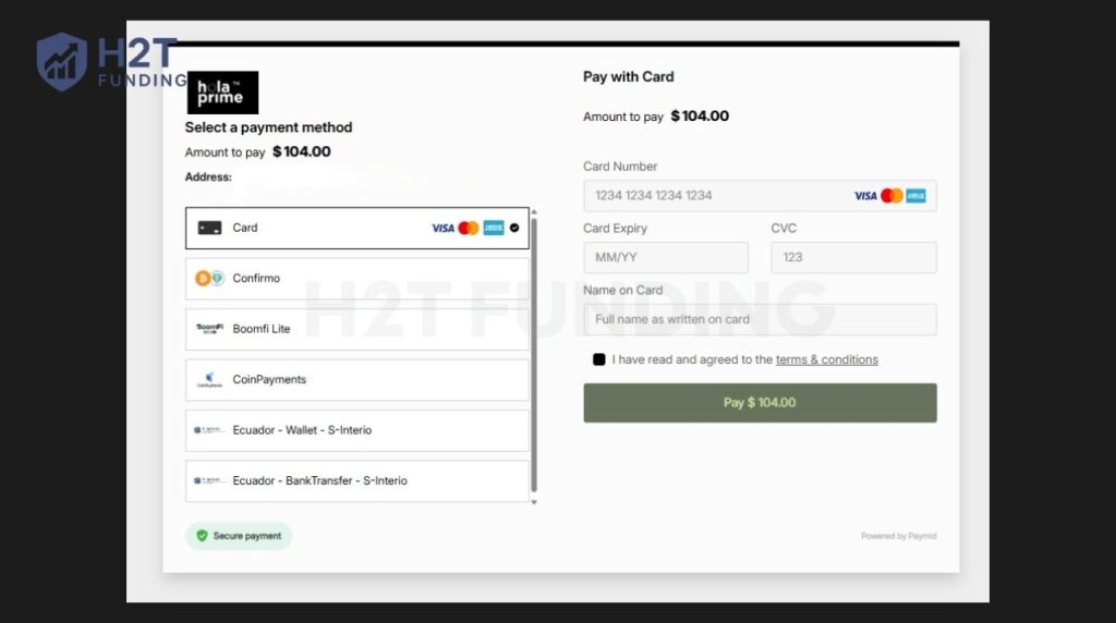 Select payment method and finalize transaction