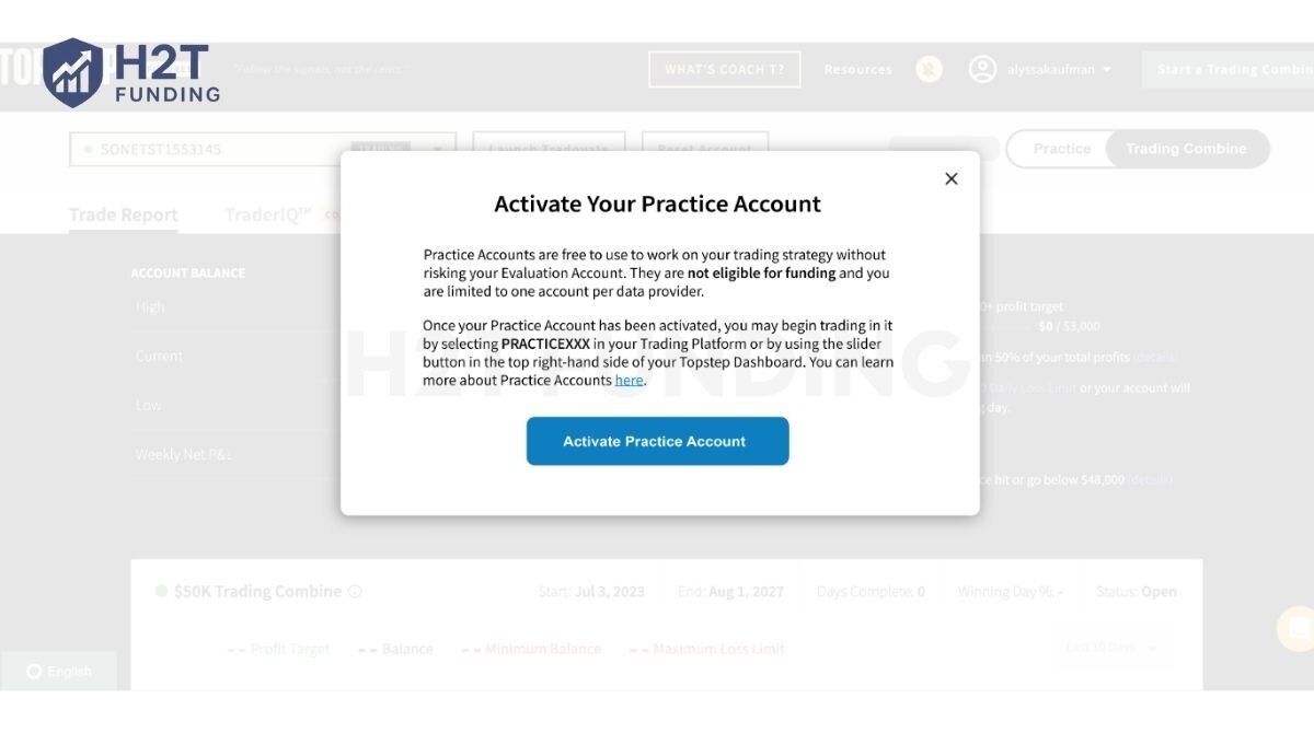 Select the “Activate Practice Account” button