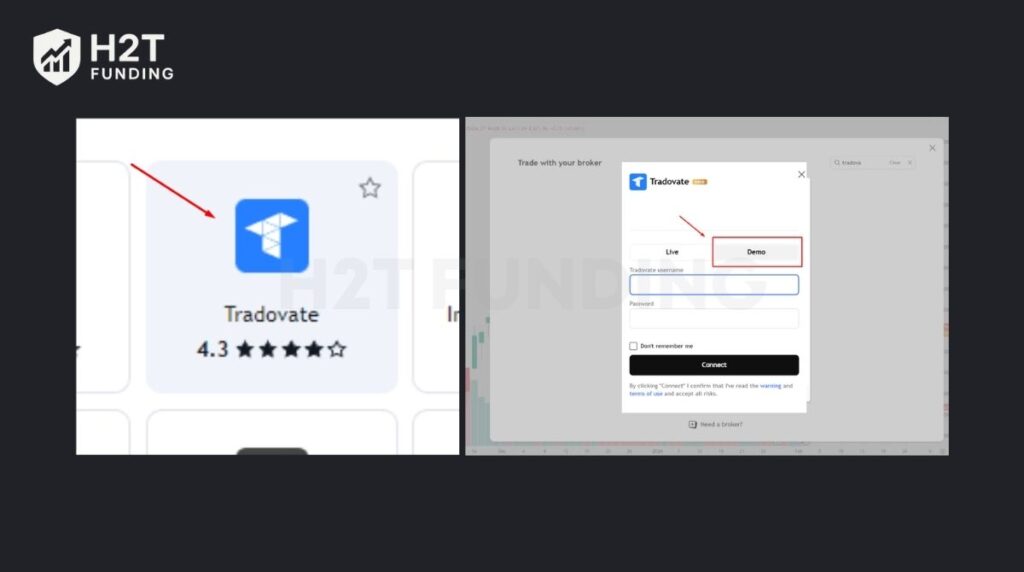 Select the Tradovate logo from the supported list