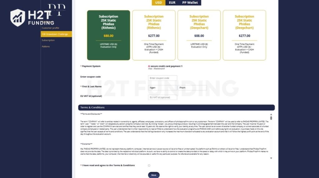 Select your preferred evaluation account