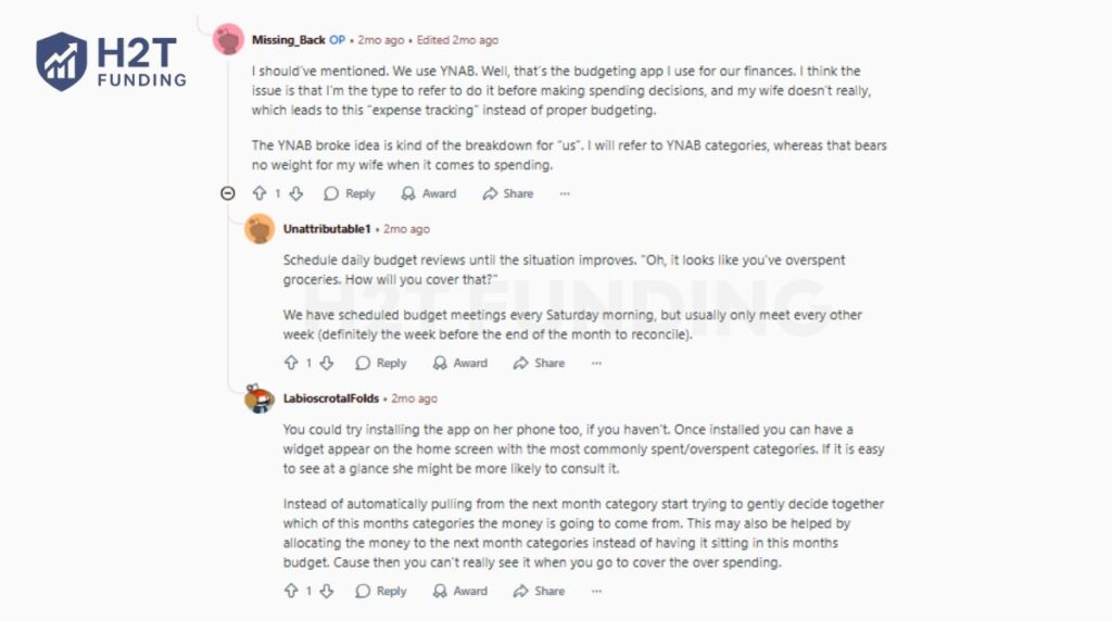 Several posts show how people use tools like YNAB, PocketGuard, or manual spreadsheets to track expenses