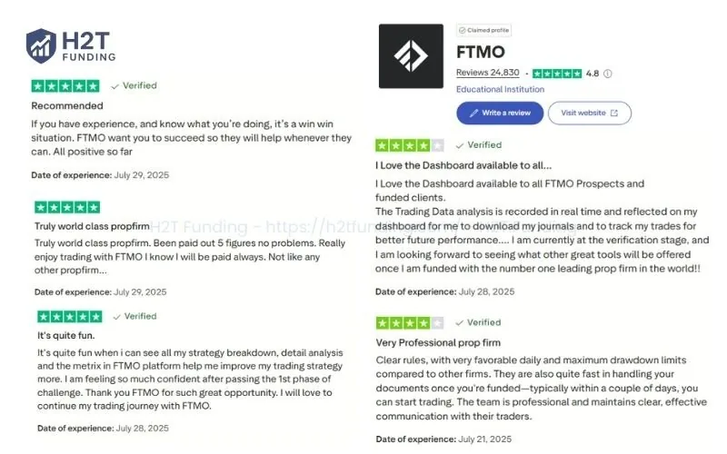 Some examples of positive FTMO trading reviews - FTMO Trustpilot