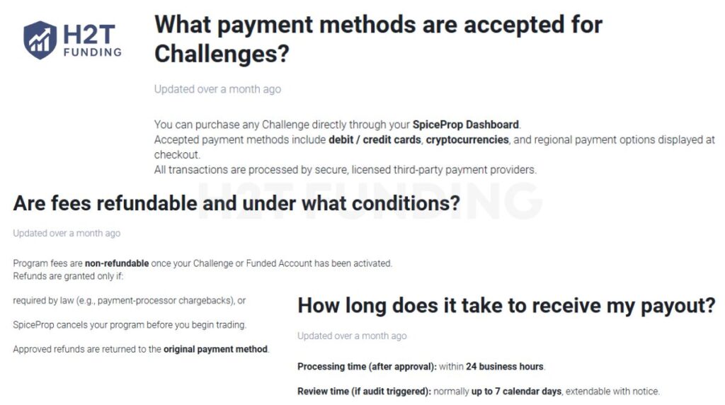 SpiceProp payout rules