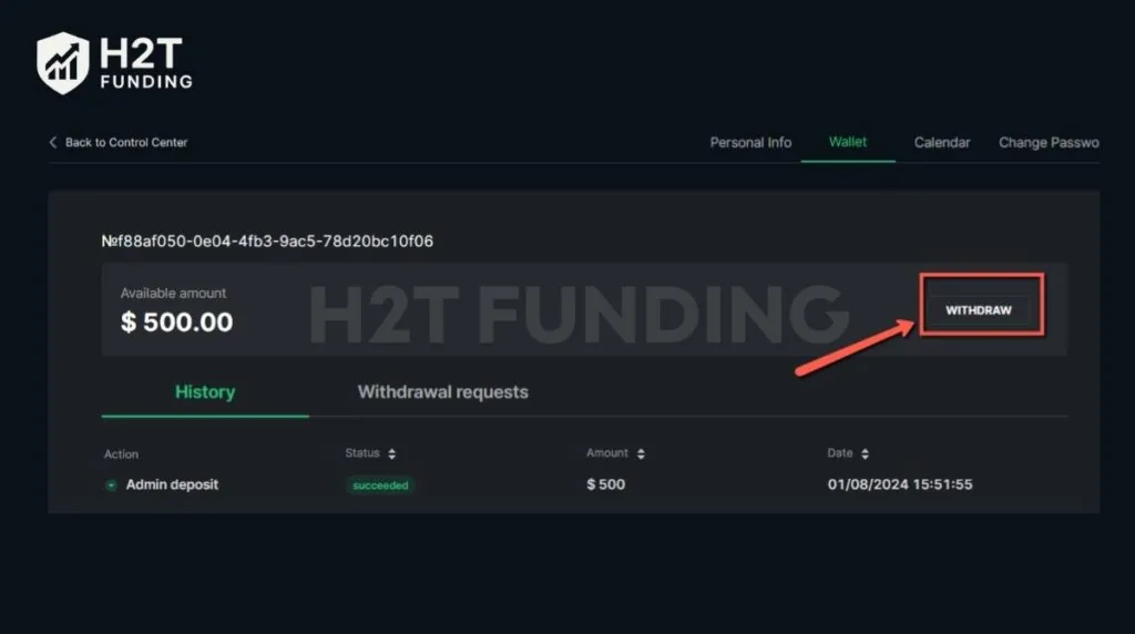 Submit a withdrawal request from the wallet