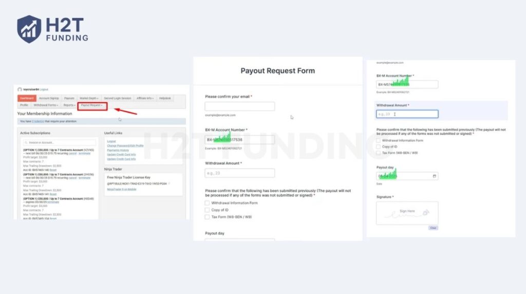 Submitting the payout request form