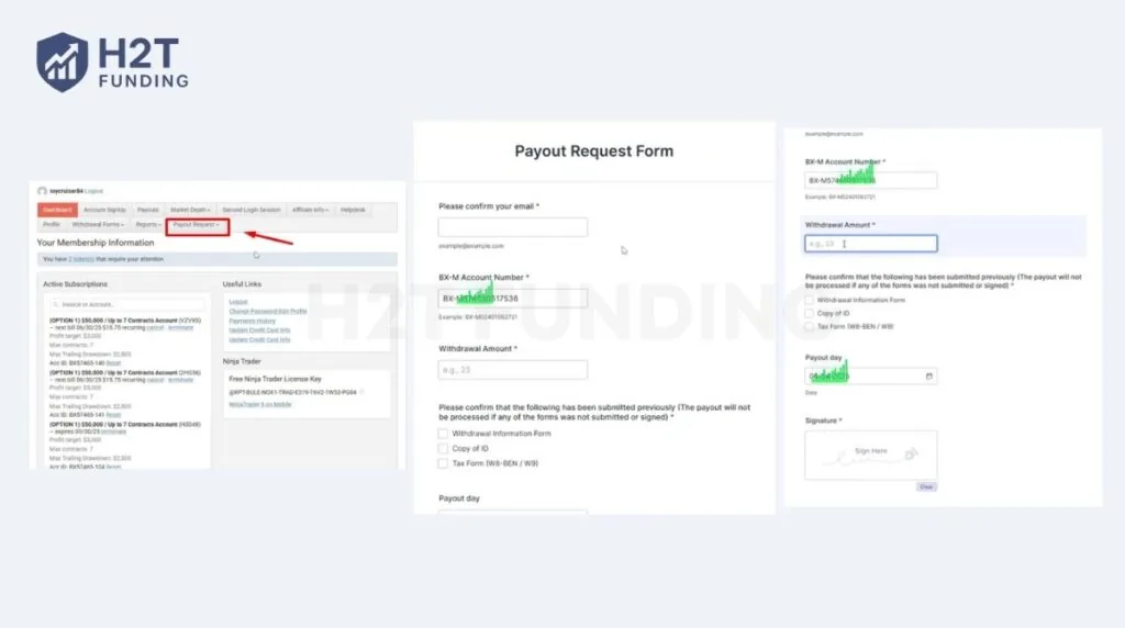 Submitting the payout request form