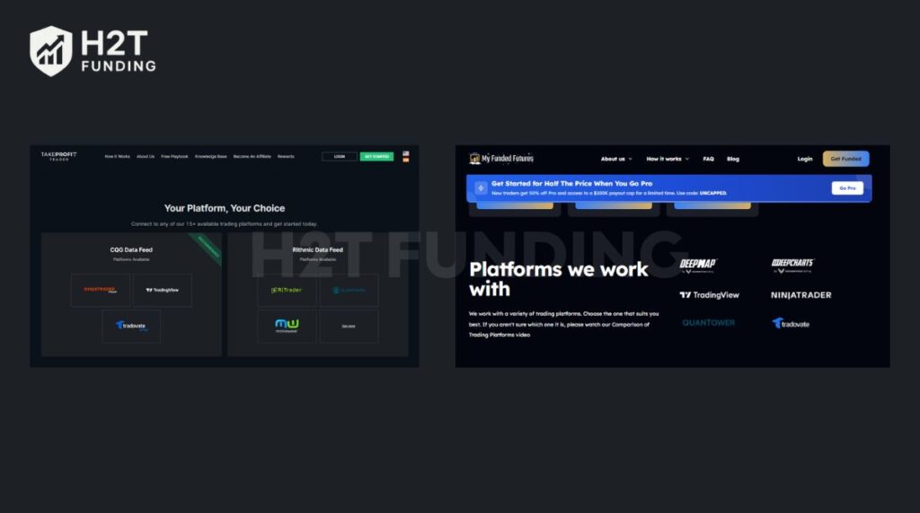 Supported trading platforms of TPT and MFF