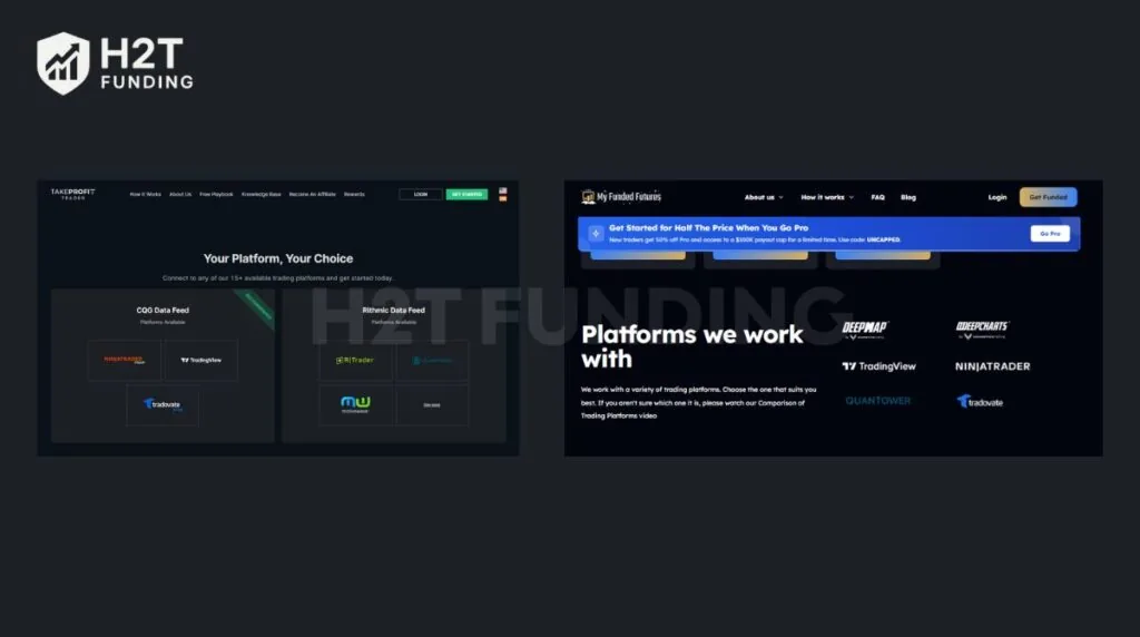 Supported trading platforms of TPT and MFF