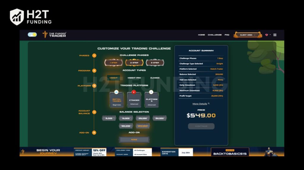 TFT offers multiple challenge types to match different trading styles, from quick scalping to long-term swing trading