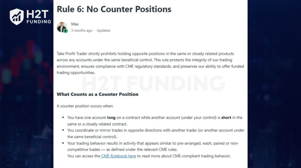 Take Profit Trader evaluation rule 6 - No Counter Positions
