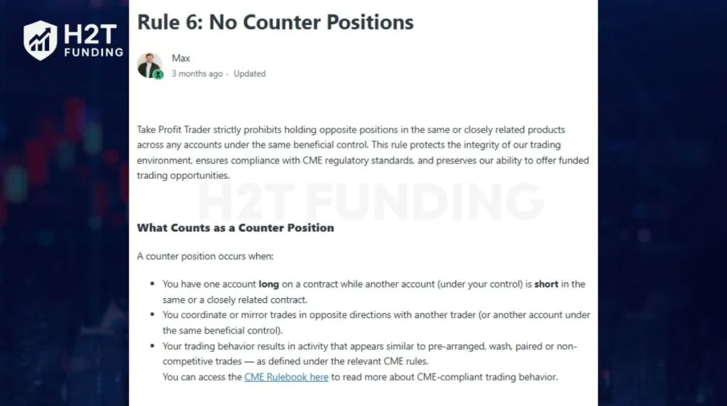 Take Profit Trader evaluation rule 6 - No Counter Positions