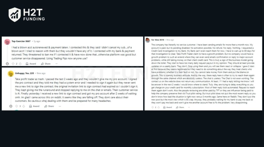 Take Profit Trader reviews also highlight frustrations, primarily concerning support delays and billing policies