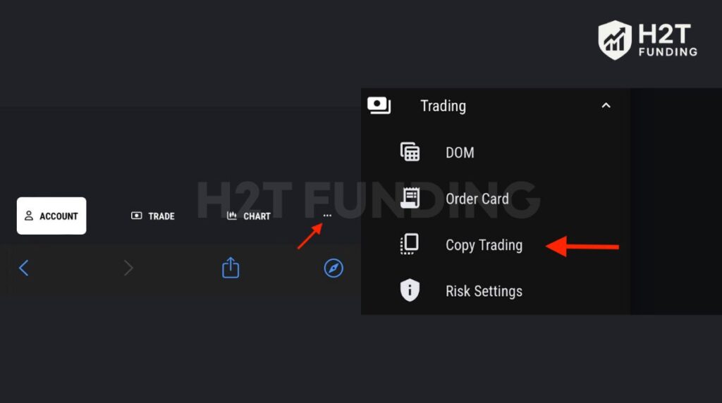 Tap the menu icon (three dots), select Trading, then tap Copy Trading