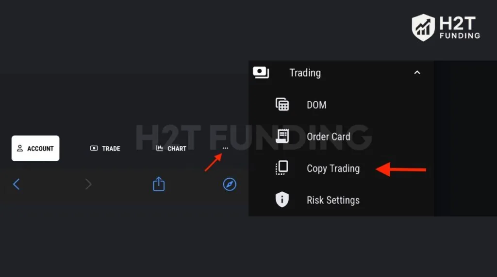 Tap the menu icon (three dots), select Trading, then tap Copy Trading