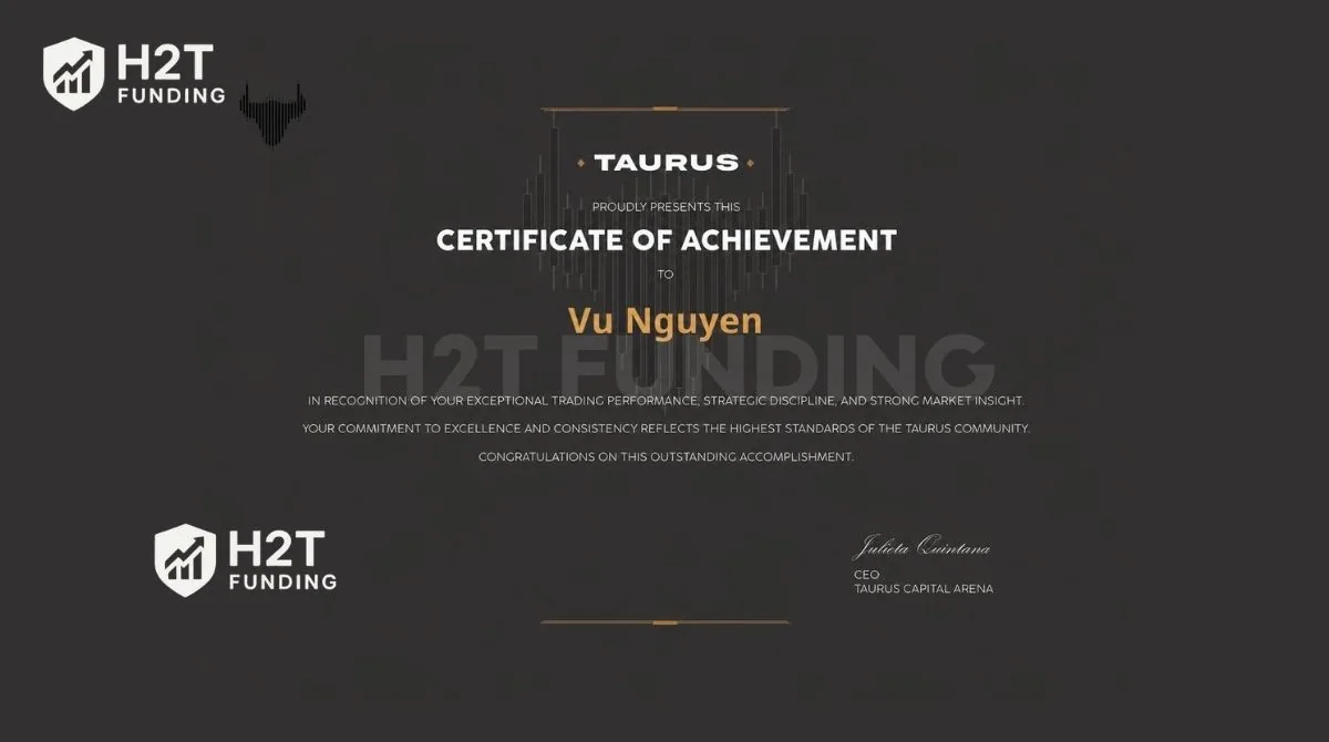 Certificate of Achievement from Taurus earned by Vu Nguyen (Tea)