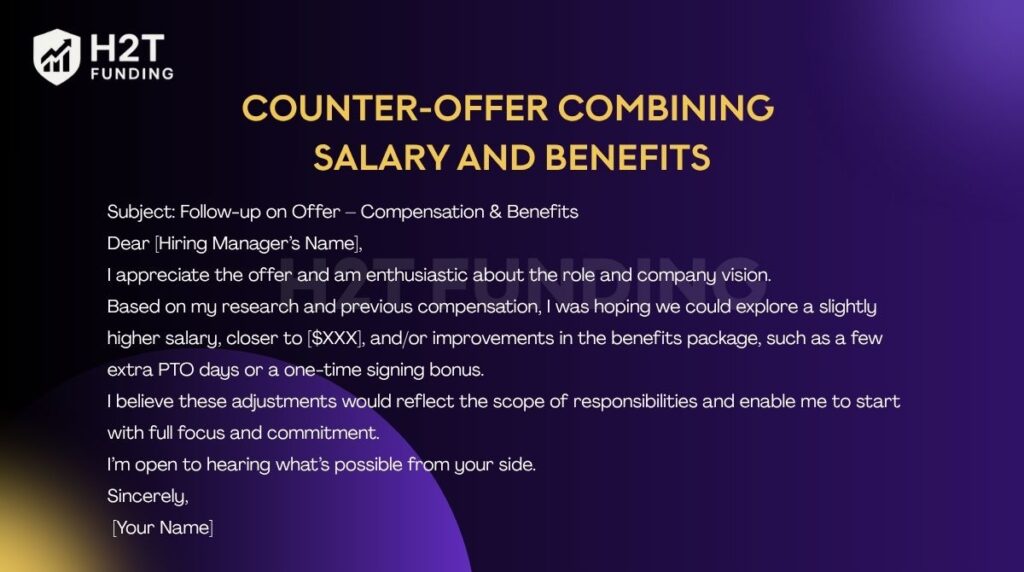 Template email for asking for Counter-offer combining salary and benefits