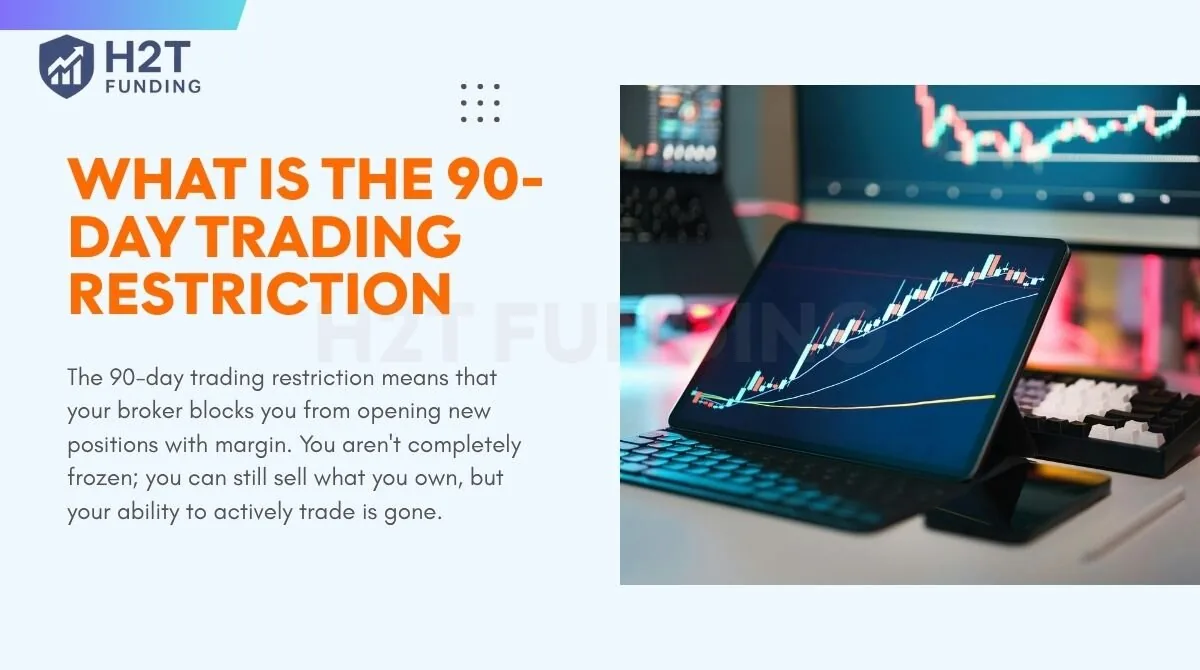 The 90-day trading restriction means that you can't opening new positions with margin for 90 days