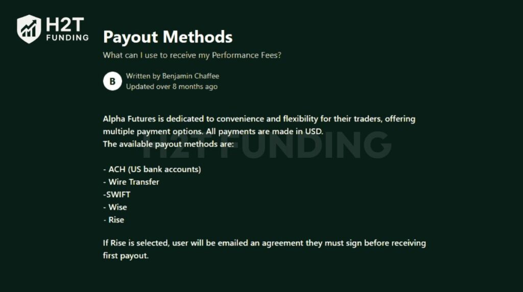 The Alpha Futures payout methods