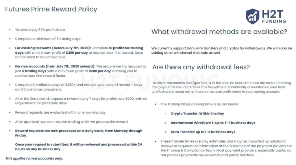 The Trading Pit payout rules