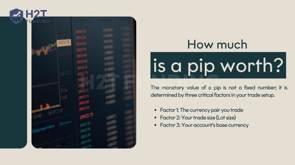 The monetary value of a pip is determined by three critical factors in your trade setup