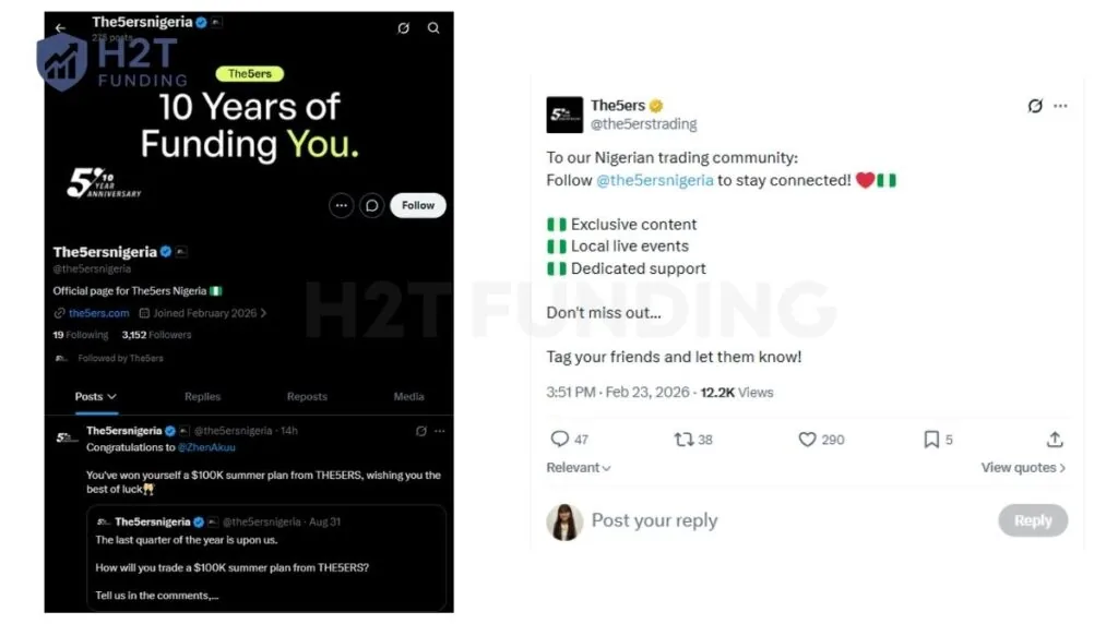 The5ers maintains a dedicated X community for Nigerian traders through @the5ersnigeria