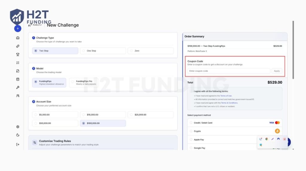 This page is where you can apply any promotional coupon codes to receive a discount